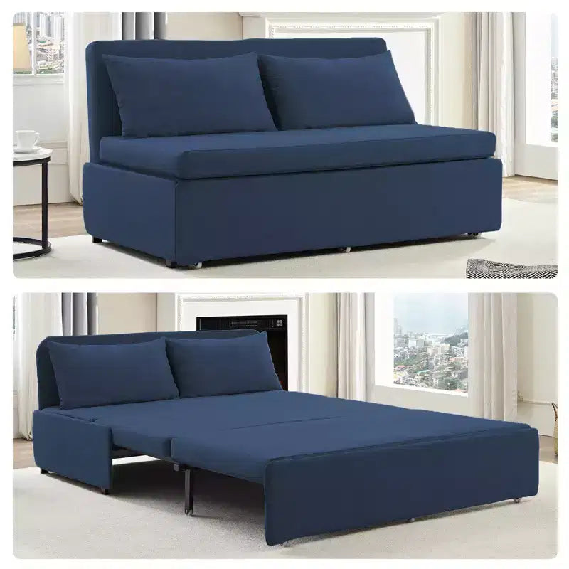 Canapé-lit Grand lit 152 x 203 cm, Canapé convertible 2-en-1 en lin avec coussins – Sanzelize Design
