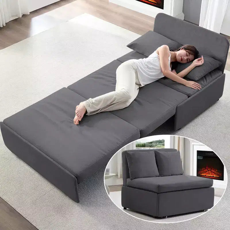 Canapé-lit Grand lit 152 x 203 cm, Canapé convertible 2-en-1 en lin avec coussins – Sanzelize Design