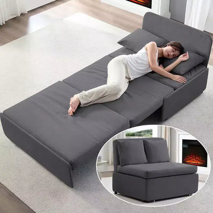 Canapé-lit Grand lit 152 x 203 cm, Canapé convertible 2-en-1 en lin avec coussins – Sanzelize Design
