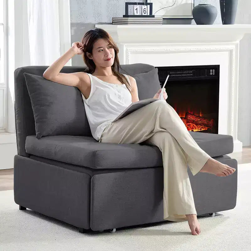 Canapé-lit Grand lit 152 x 203 cm, Canapé convertible 2-en-1 en lin avec coussins – Sanzelize Design