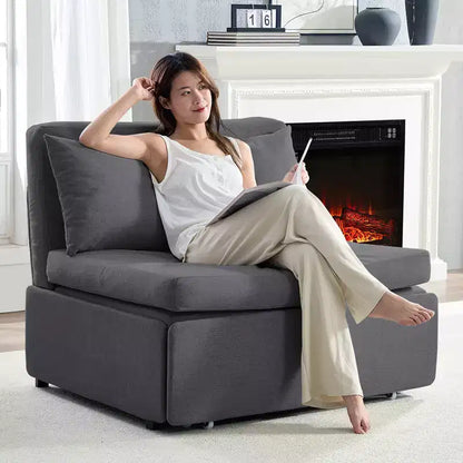 Canapé-lit Grand lit 152 x 203 cm, Canapé convertible 2-en-1 en lin avec coussins – Sanzelize Design