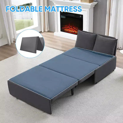 Canapé-lit Grand lit 152 x 203 cm, Canapé convertible 2-en-1 en lin avec coussins – Sanzelize Design