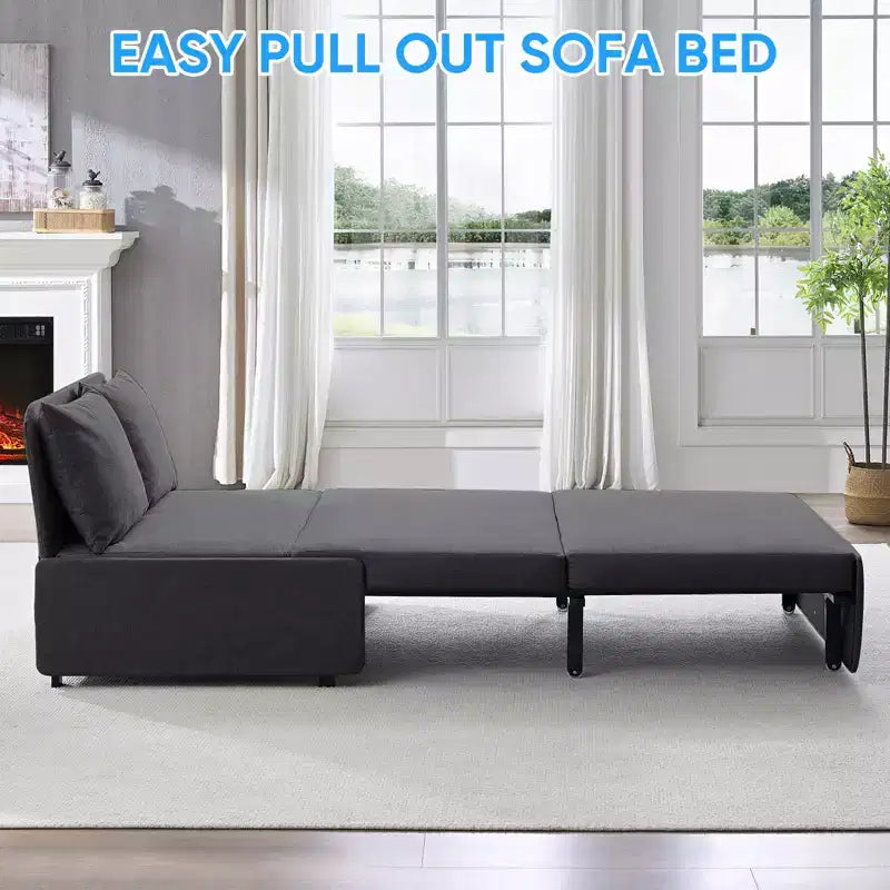 Canapé-lit Grand lit 152 x 203 cm, Canapé convertible 2-en-1 en lin avec coussins – Sanzelize Design