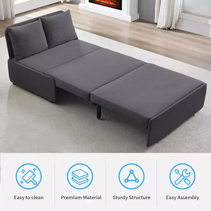 Canapé-lit Grand lit 152 x 203 cm, Canapé convertible 2-en-1 en lin avec coussins – Sanzelize Design