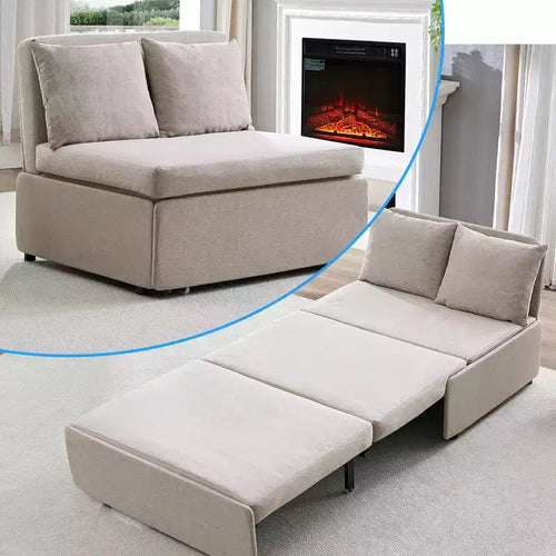 Canapé-lit Grand lit 152 x 203 cm, Canapé convertible 2-en-1 en lin avec coussins – Sanzelize Design