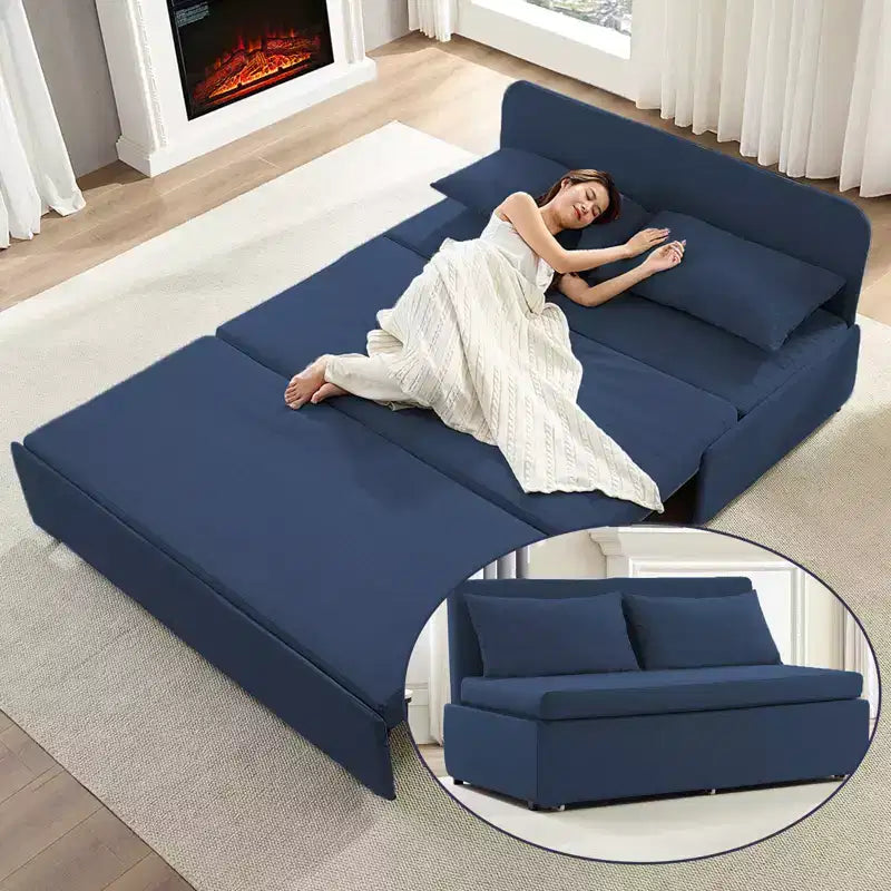 Canapé-lit Grand lit 152 x 203 cm, Canapé convertible 2-en-1 en lin avec coussins – Sanzelize Design