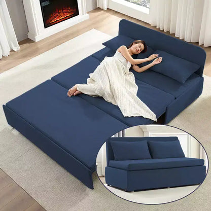 Canapé-lit Grand lit 152 x 203 cm, Canapé convertible 2-en-1 en lin avec coussins – Sanzelize Design