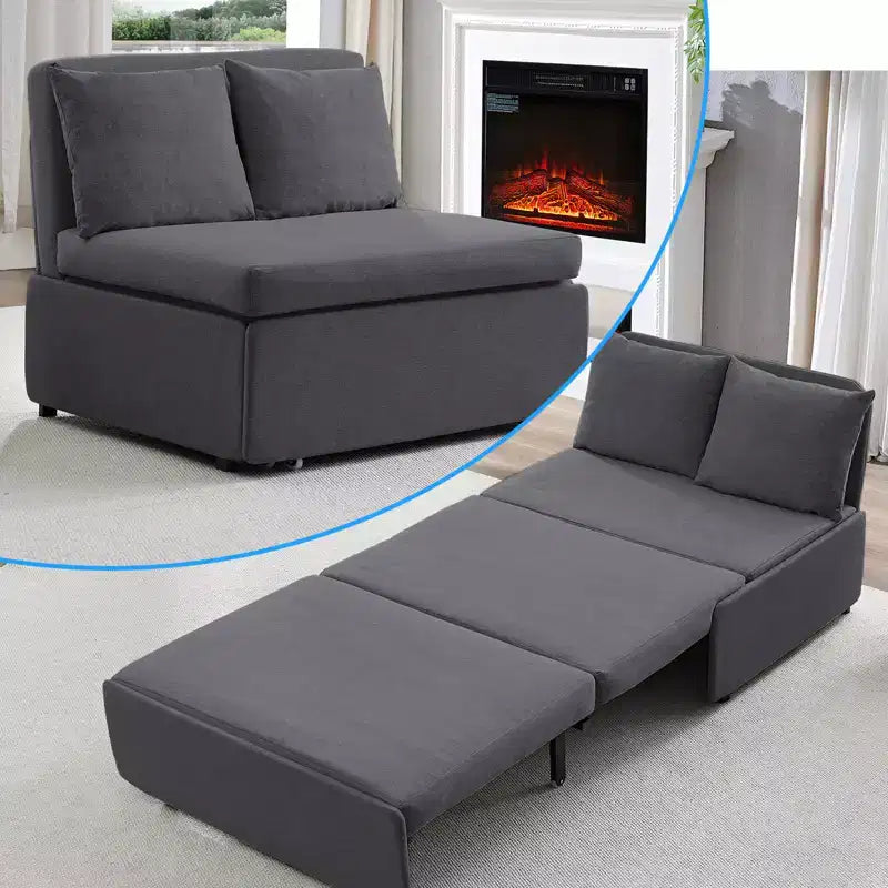 Canapé-lit Grand lit 152 x 203 cm, Canapé convertible 2-en-1 en lin avec coussins – Sanzelize Design