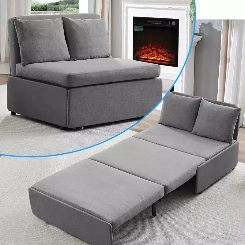 Canapé-lit Grand lit 152 x 203 cm, Canapé convertible 2-en-1 en lin avec coussins – Sanzelize Design