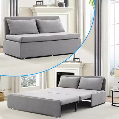 Canapé-lit Grand lit 152 x 203 cm, Canapé convertible 2-en-1 en lin avec coussins – Sanzelize Design