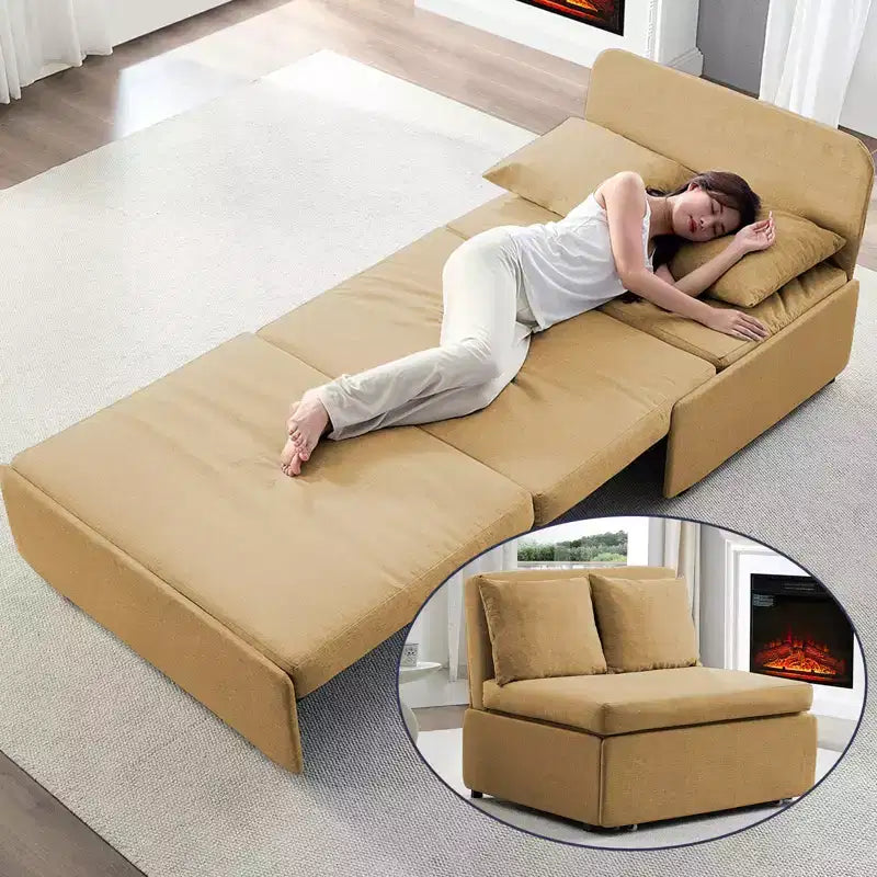 Canapé-lit Grand lit 152 x 203 cm, Canapé convertible 2-en-1 en lin avec coussins – Sanzelize Design