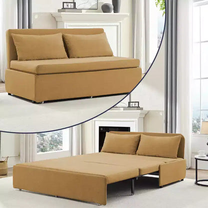 Canapé-lit Grand lit 152 x 203 cm, Canapé convertible 2-en-1 en lin avec coussins – Sanzelize Design