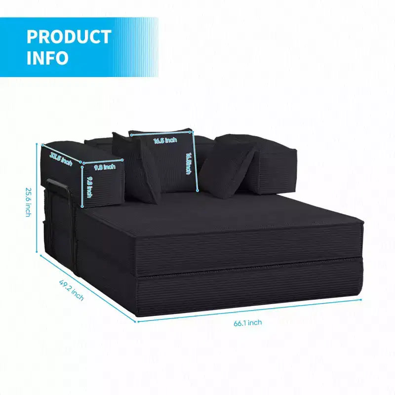 Canapé-lit convertible 168 cm avec oreillers, canapé-matelas pliable – Sanzelize Design