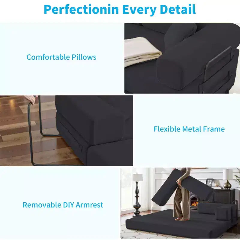 Canapé-lit convertible 168 cm avec oreillers, canapé-matelas pliable – Sanzelize Design