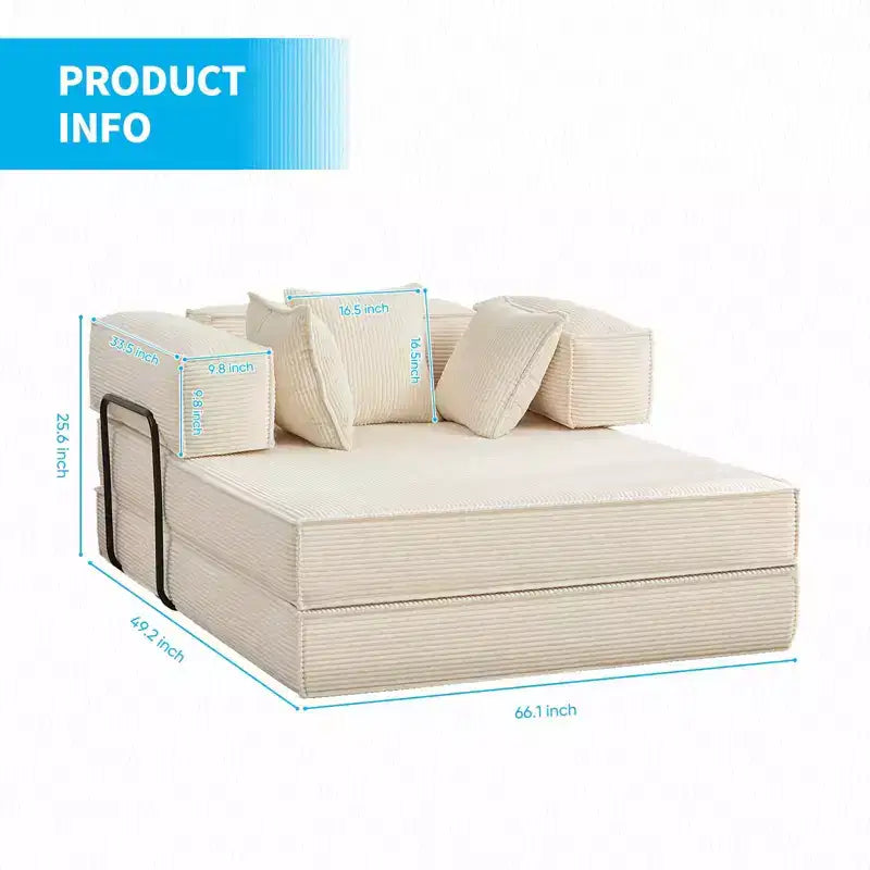 Canapé-lit convertible 168 cm avec oreillers, canapé-matelas pliable – Sanzelize Design