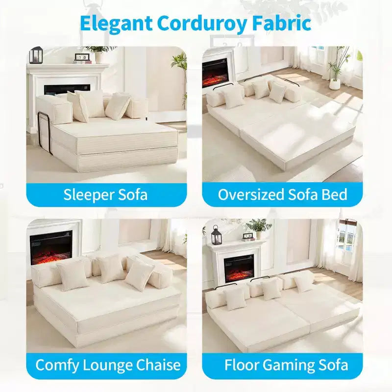 Canapé-lit convertible 168 cm avec oreillers, canapé-matelas pliable – Sanzelize Design