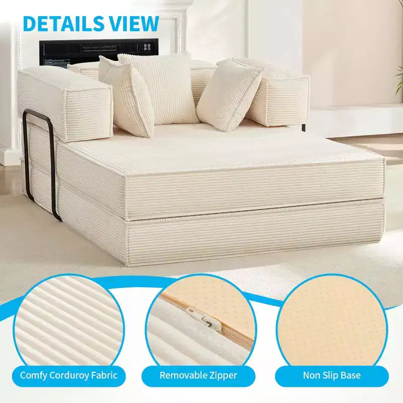 Canapé-lit convertible 168 cm avec oreillers, canapé-matelas pliable – Sanzelize Design
