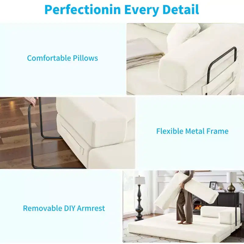 Canapé-lit convertible 168 cm avec oreillers, canapé-matelas pliable – Sanzelize Design