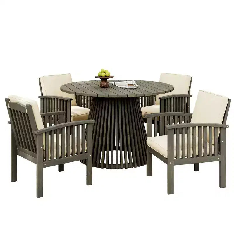 Ensemble de chaises longues de jardin avec table à manger pour jardin, terrasse et terrasse, bois d'acacia – Sanzelize Design