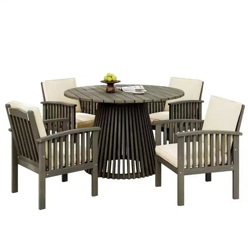 Ensemble de chaises longues de jardin avec table à manger pour jardin, terrasse et terrasse, bois d'acacia – Sanzelize Design