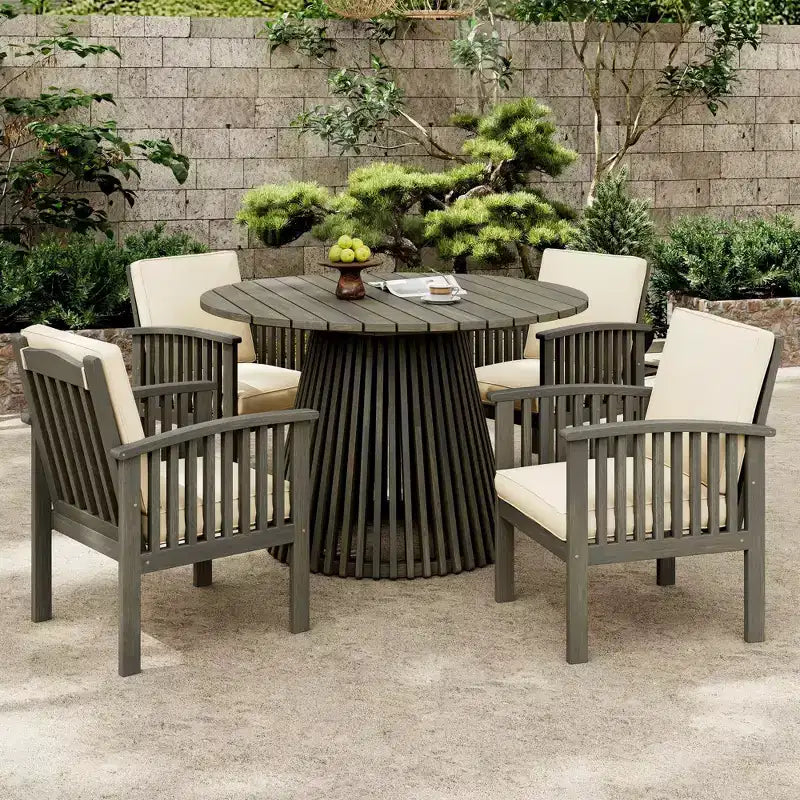 Ensemble de chaises longues de jardin avec table à manger pour jardin, terrasse et terrasse, bois d'acacia – Sanzelize Design