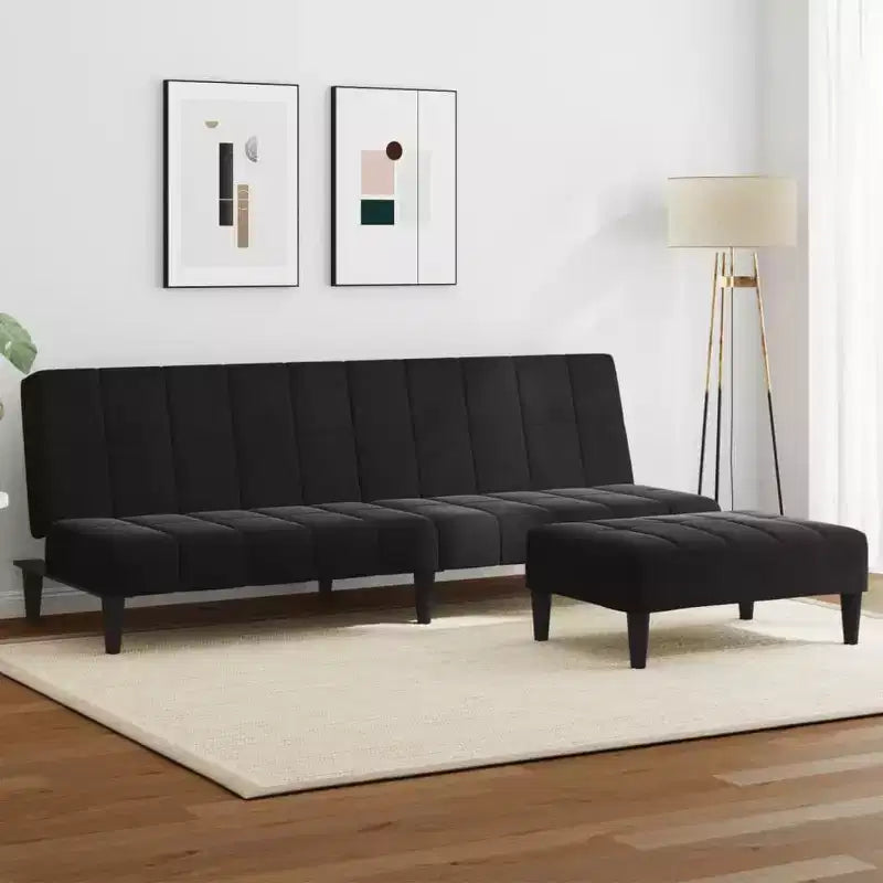 Canapé-lit 2 places avec repose-pieds - Velours noir Rembourré Canapé convertible pour salon, chambre, studio – Sanzelize Design