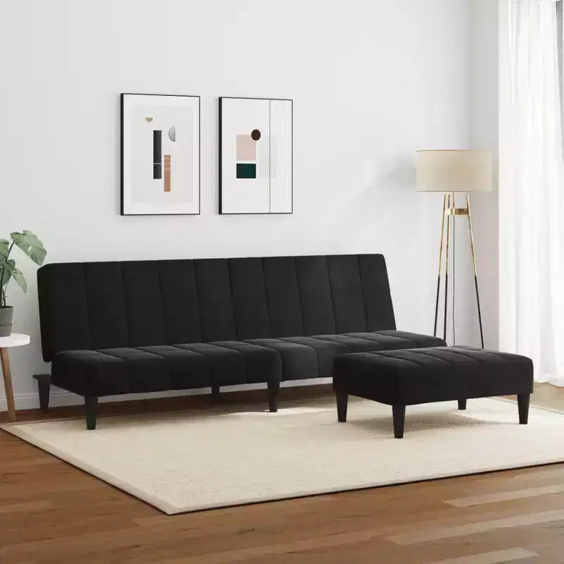 Canapé-lit 2 places avec repose-pieds - Velours noir Rembourré Canapé convertible pour salon, chambre, studio – Sanzelize Design