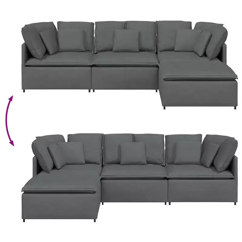 Canapé modulable avec repose-pieds et coussins Tissu Gris foncé - Gris foncé – Sanzelize Design