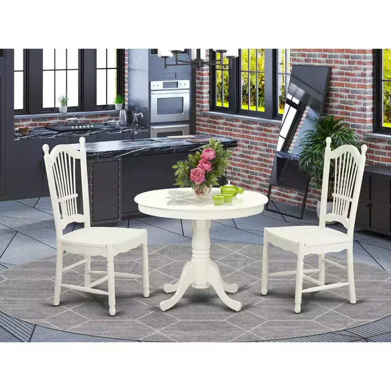 Belmont - Ensemble table de cuisine et 2 chaises de salle à manger, blanc lin. – Sanzelize Design