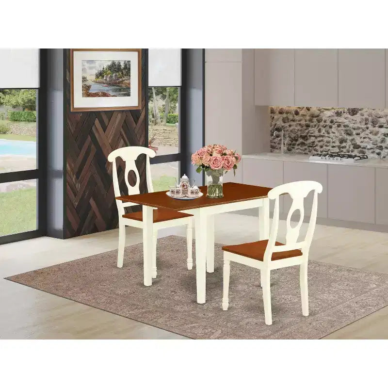 Ensemble de salle à manger moderne 3 pièces Belmont, table de salle à manger et 2 chaises de cuisine avec fini babeurre – Sanzelize Design