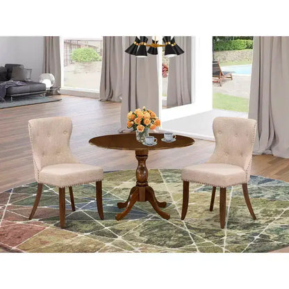 Belmont, ensemble table de salle à manger 3 pièces, 1 table à rallonges et 2 chaises de salle à manger en tissu de lin – Sanzelize Design