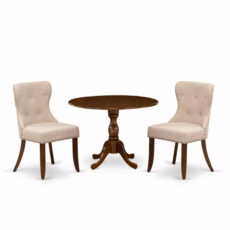 Belmont, ensemble table de salle à manger 3 pièces, 1 table à rallonges et 2 chaises de salle à manger en tissu de lin – Sanzelize Design