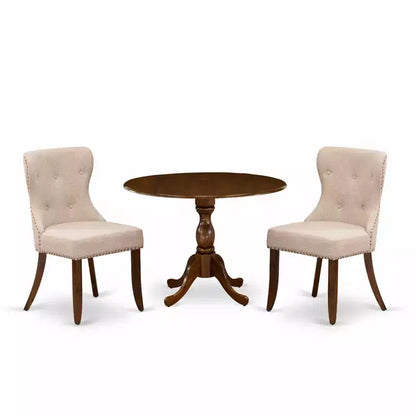 Belmont, ensemble table de salle à manger 3 pièces, 1 table à rallonges et 2 chaises de salle à manger en tissu de lin – Sanzelize Design