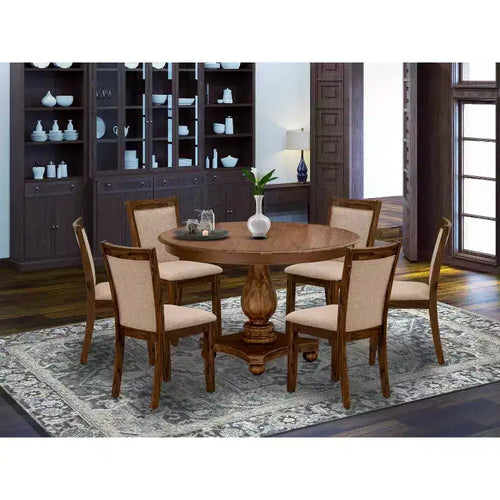 Ensemble de salle à manger moderne 7 pièces Belmont – Table à piédestal en bois et 6 chaises de salle à manger Parsons – Sanzelize Design
