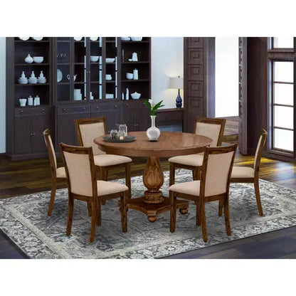 Ensemble de salle à manger moderne 7 pièces Belmont – Table à piédestal en bois et 6 chaises de salle à manger Parsons – Sanzelize Design