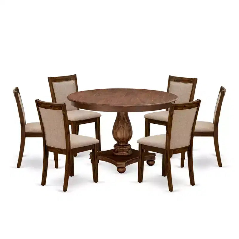 Ensemble de salle à manger moderne 7 pièces Belmont – Table à piédestal en bois et 6 chaises de salle à manger Parsons – Sanzelize Design
