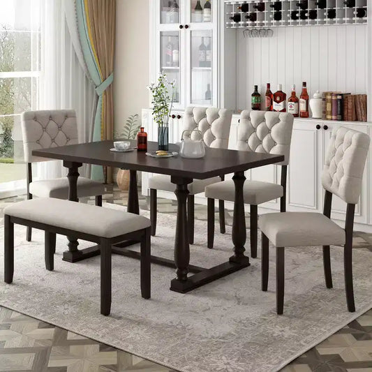 Ensemble de salle à manger 6 places avec banc, table rectangulaire et 4 chaises rembourrées pour la cuisine – Sanzelize Design