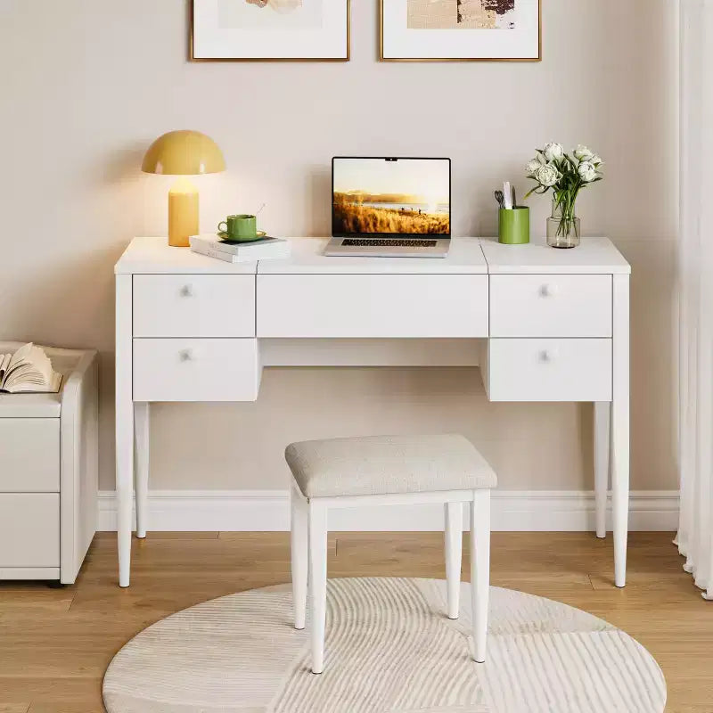 Coiffeuse de maquillage de 120 cm avec miroir escamotable, 3 modes d'éclairage, coiffeuse 3 en 1 avec 5 tiroirs – Sanzelize Design