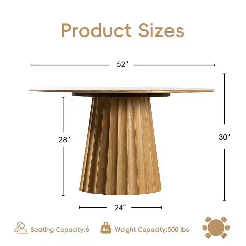 Ensemble Table à Manger Ronde 132 cm Moderne avec 8 Chaises Rembourrées Plateau en Bois Texturé Naturel Base Piédestal – Sanzelize Design