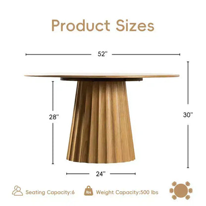 Ensemble Table à Manger Ronde 132 cm Moderne avec 8 Chaises Rembourrées Plateau en Bois Texturé Naturel Base Piédestal – Sanzelize Design