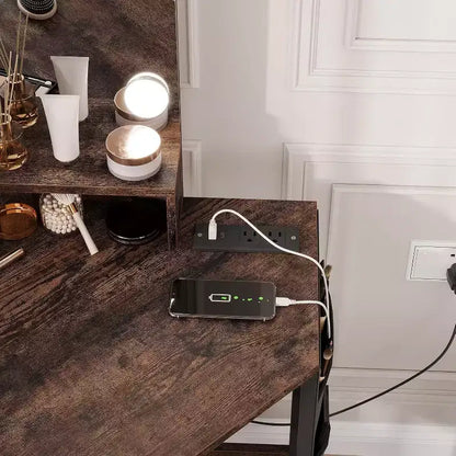 Coiffeuse d'angle avec tabouret, station de charge et miroir lumineux – Sanzelize Design