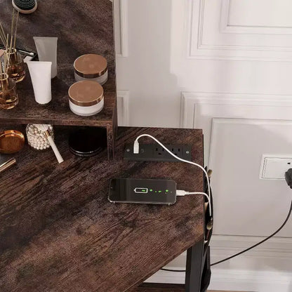 Coiffeuse d'angle avec tabouret, station de charge et miroir lumineux – Sanzelize Design