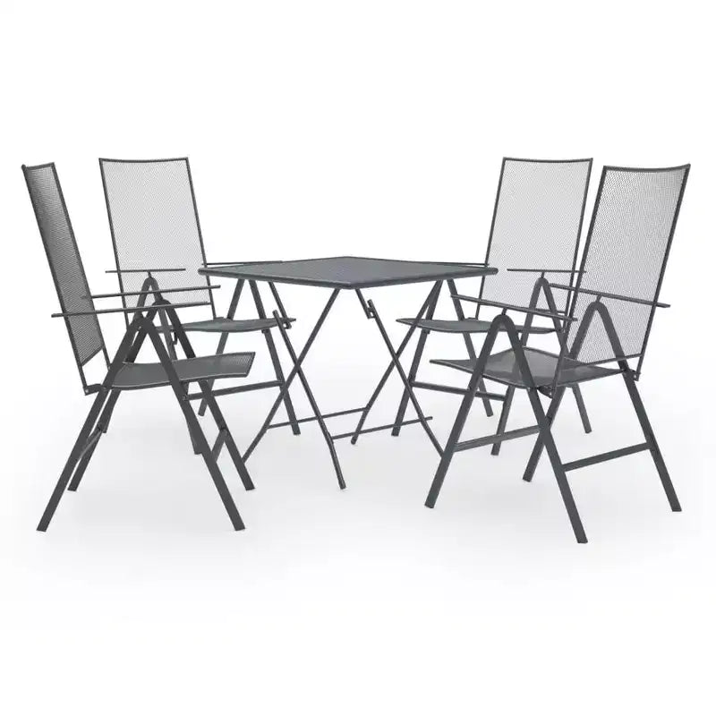 Ensemble de salle à manger d'extérieur table et chaises de jardin en maille acier anthracite – Sanzelize Design