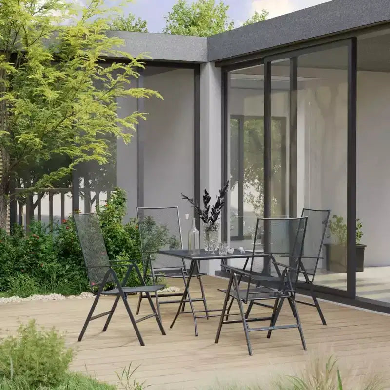 Ensemble de salle à manger d'extérieur table et chaises de jardin en maille acier anthracite – Sanzelize Design