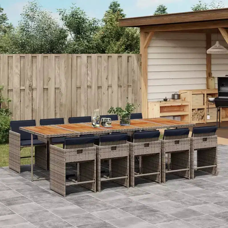 Salon de jardin 11 pièces avec coussins Mobilier d'extérieur de jardin Gris rotin synthétique – Sanzelize Design