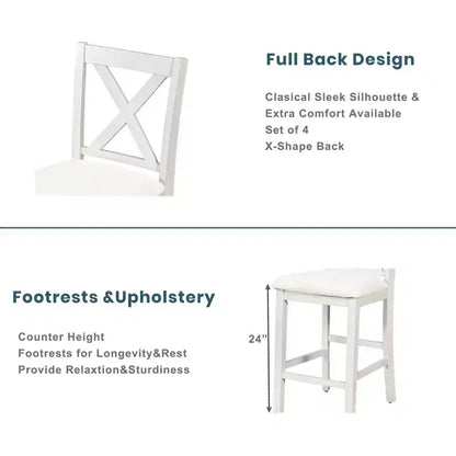 Ensemble table et chaises 5 pièces hauteur comptoir avec étagères de rangement, blanc et noyer, style ferme moderne – Sanzelize Design