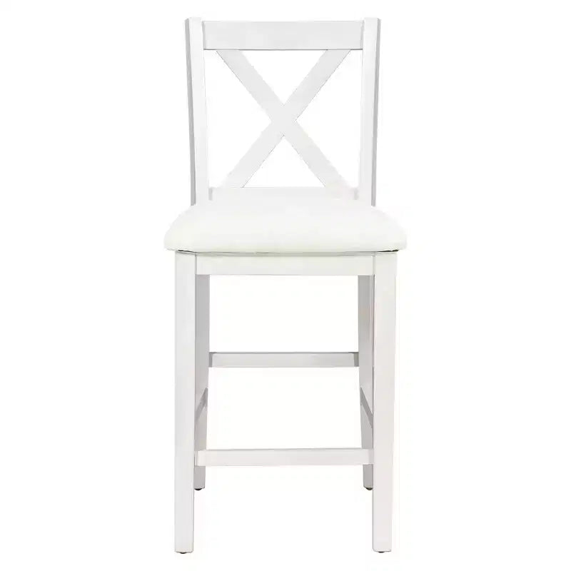 Ensemble table et chaises 5 pièces hauteur comptoir avec étagères de rangement, blanc et noyer, style ferme moderne – Sanzelize Design