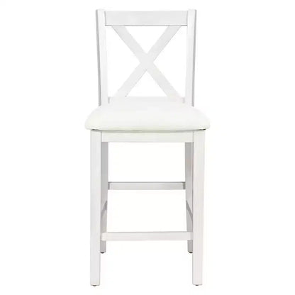 Ensemble table et chaises 5 pièces hauteur comptoir avec étagères de rangement, blanc et noyer, style ferme moderne – Sanzelize Design