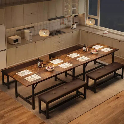 Ensemble de table à manger 160 cm pour 4-8 personnes, grand ensemble de table de cuisine extensible avec 2 bancs – Sanzelize Design