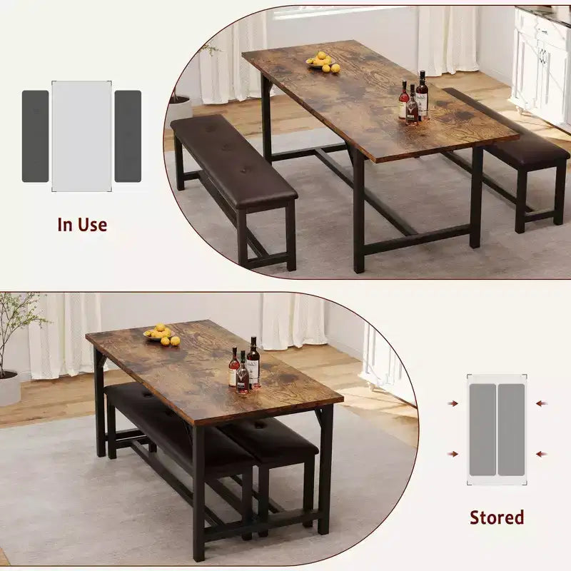 Ensemble de table à manger 160 cm pour 4-8 personnes, grand ensemble de table de cuisine extensible avec 2 bancs – Sanzelize Design
